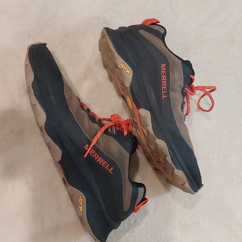 Merrell Men's Moab Speed hiking shoes black & brown with orange laces Sz 10.5 - Picture 10 of 11